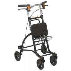 特高步日本老年人助行手推车 可调节扶手遛弯四轮 轻便易携可坐椅子 铝合金可折叠黑色 男式T-US06